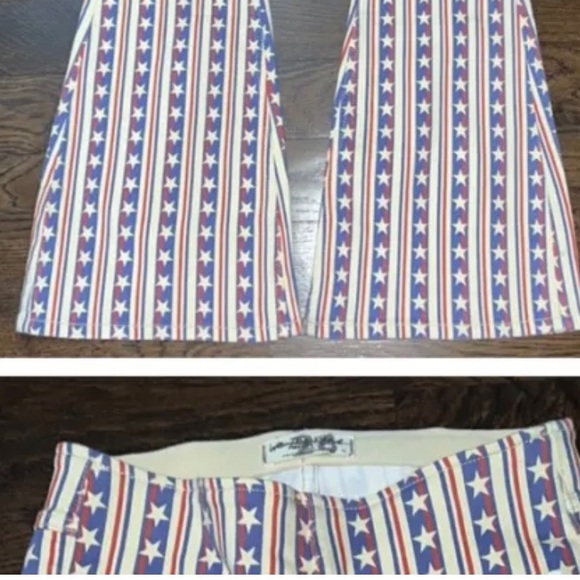 FREE PEOPLE STARS & STRIPES PENNY PULL ON FLARE JEANS AMERICANA FLAG DENIM PANTS - Picture 5 of 9